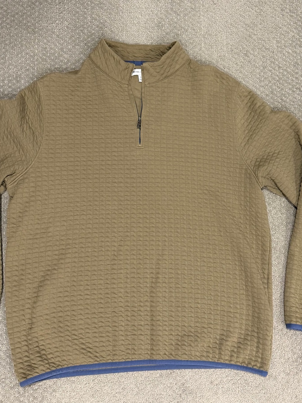 Peter Millar Men's Quilted Half-Zip Sweater Pullover - olive with blue piping